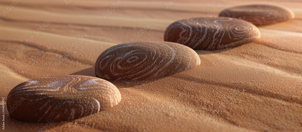 Poster stones on the sand featuring patterns zen idea. with copy space image. place for adding text or desi