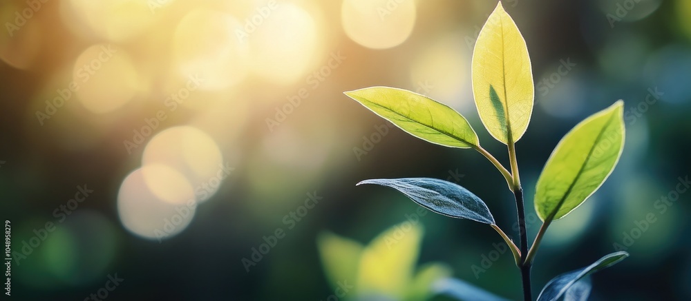 Poster close up of young leaves with a blurred background space for text. with copy space image. place for 