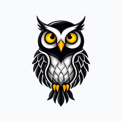 Blue ornamental owl in decorative floral design, intricate illustration. illustration of a geometric owl logo in pastel colors in flat colors isolated on a white transparent background