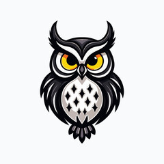 Blue ornamental owl in decorative floral design, intricate illustration. illustration of a geometric owl logo in pastel colors in flat colors isolated on a white transparent background