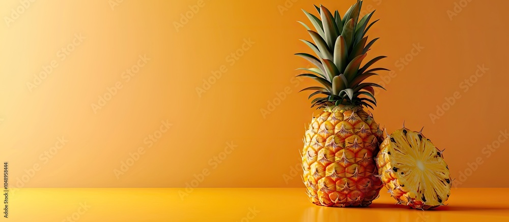 Fototapete fresh whole pineapple. with copy space image. place for adding text or design