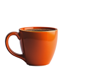 A vibrant orange ceramic coffee mug filled with freshly brewed black coffee, set against a clean white background.