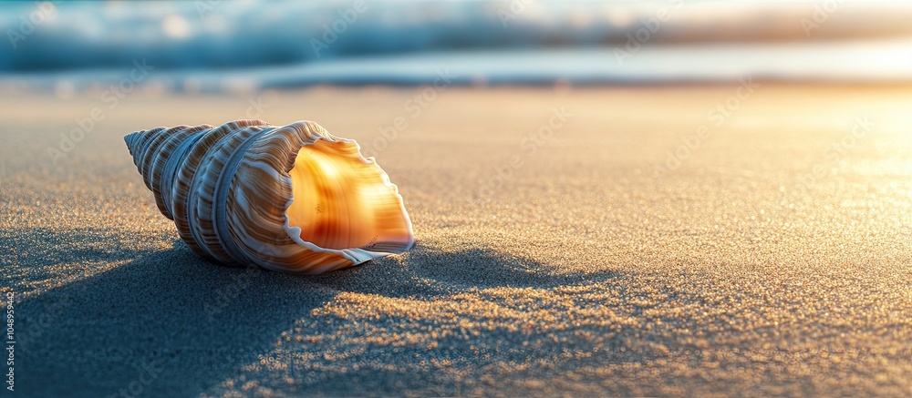 Aufkleber Seashell on the sand. with copy space image. Place for adding text or design