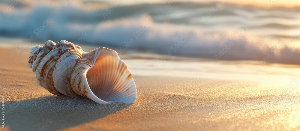 Aufkleber Seashell on the beach. with copy space image. Place for adding text or design