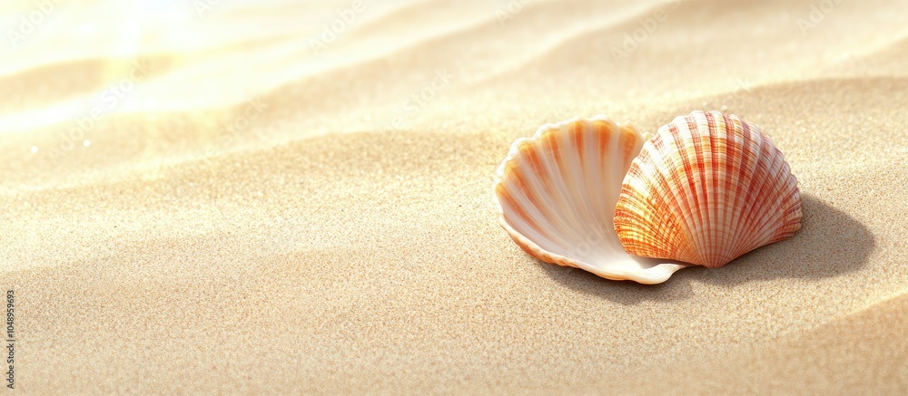 Poster Seashell on the sandy beach Summer vacation. with copy space image. Place for adding text or design