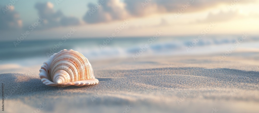 Poster Seashell on the sand. with copy space image. Place for adding text or design