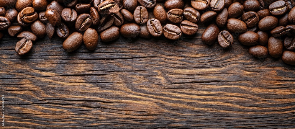 Leinwandbilder coffee beans on a wooden background macro close up for design purposes. with copy space image. place