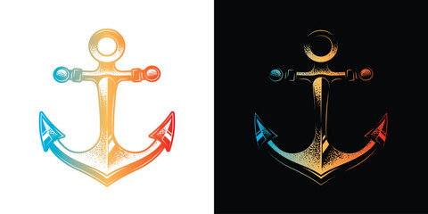 Sea anchor. Original vector illustration in vintage style. T-shirt design.