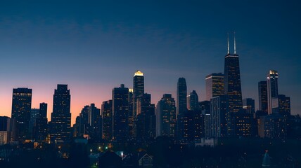 Obraz premium A-nighttime-city-skyline-with-tall-buildings