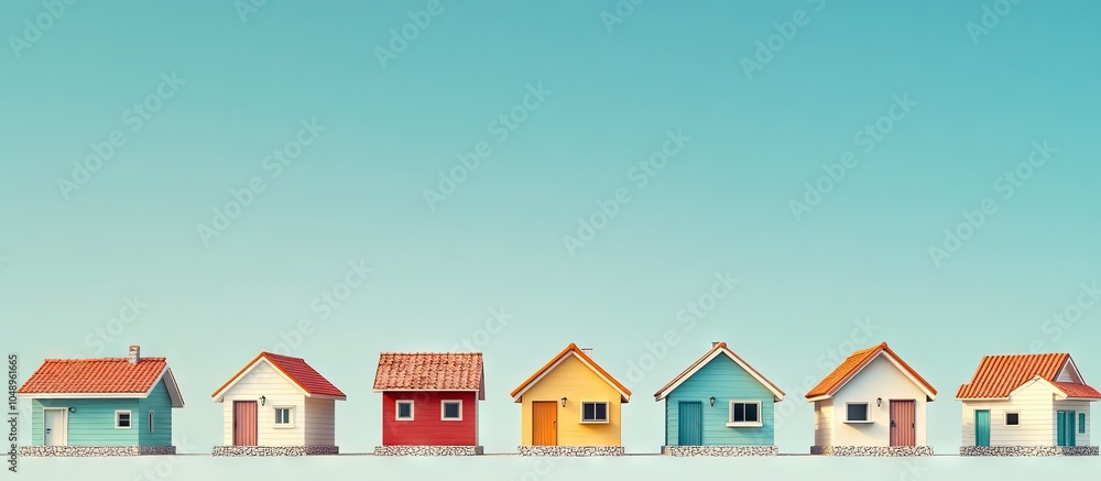 Aufkleber Row of small houses with room for text. with copy space image. Place for adding text or design