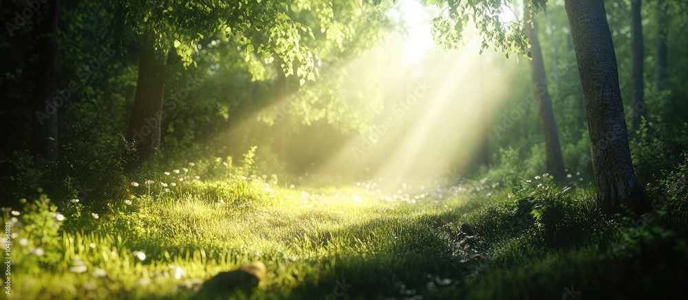 Poster sunlight in the forest. with copy space image. place for adding text or design