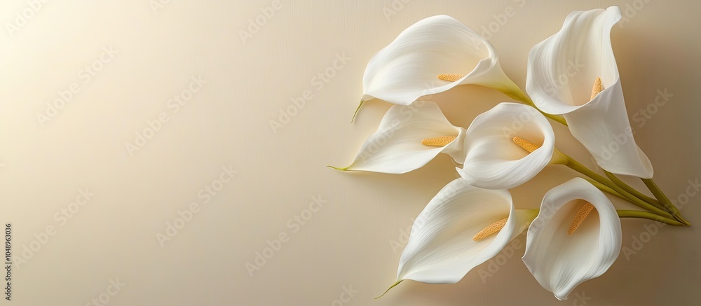 Aufkleber Beautiful calla lily flowers on a paper background. with copy space image. Place for adding text or design