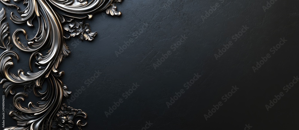 Aufkleber black background featuring a vertical metal ornament. with copy space image. place for adding text o