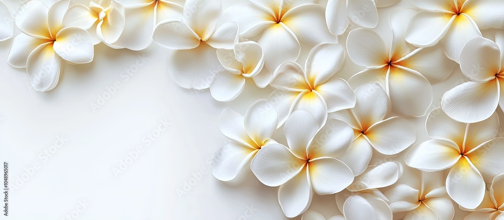 Poster white frangipani blooms. with copy space image. place for adding text or design