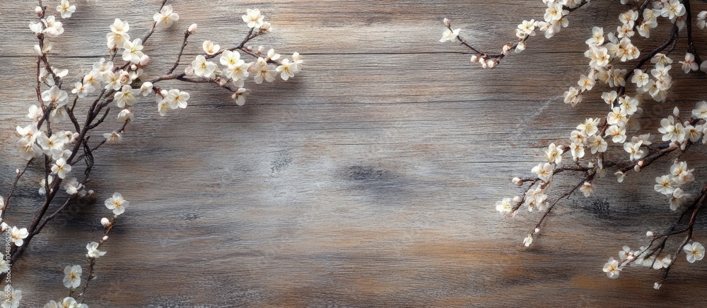 Leinwandbilder lovely blooming branches on a wooden surface. with copy space image. place for adding text or design