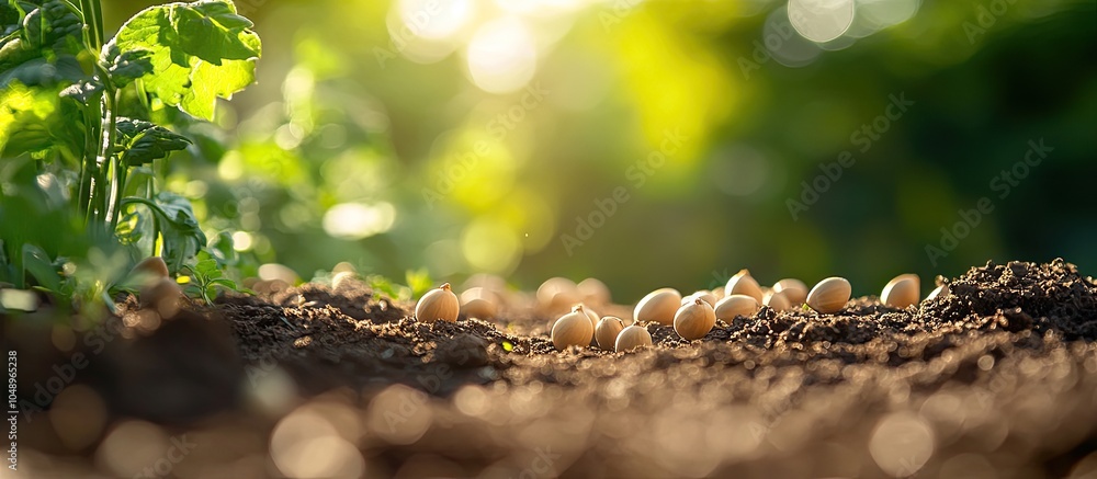 Poster plant various seeds in the garden selective focus nature. with copy space image. place for adding te