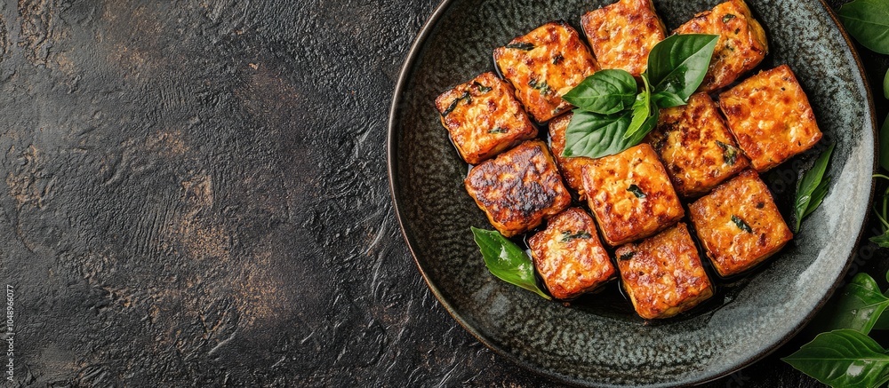 Aufkleber View of tempeh mendoan a tasty Indonesian dish on a plate ready for consumption. with copy space image. Place for adding text or design