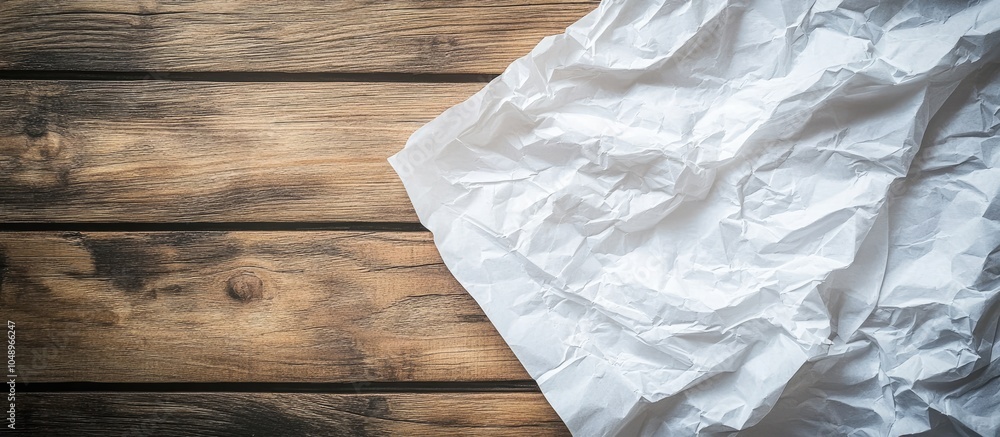 Fototapete crumpled white paper on a wooden floor background. with copy space image. place for adding text or d