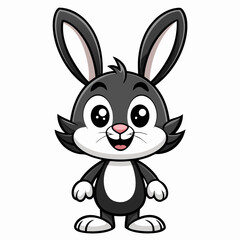 Adorable Black and White Cartoon Bunny Illustration with Big Eyes