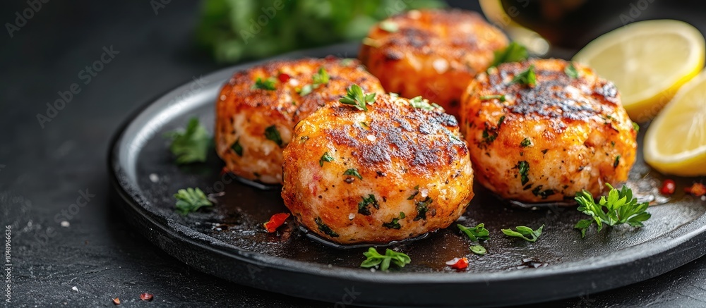 Poster salmon fritters. with copy space image. place for adding text or design