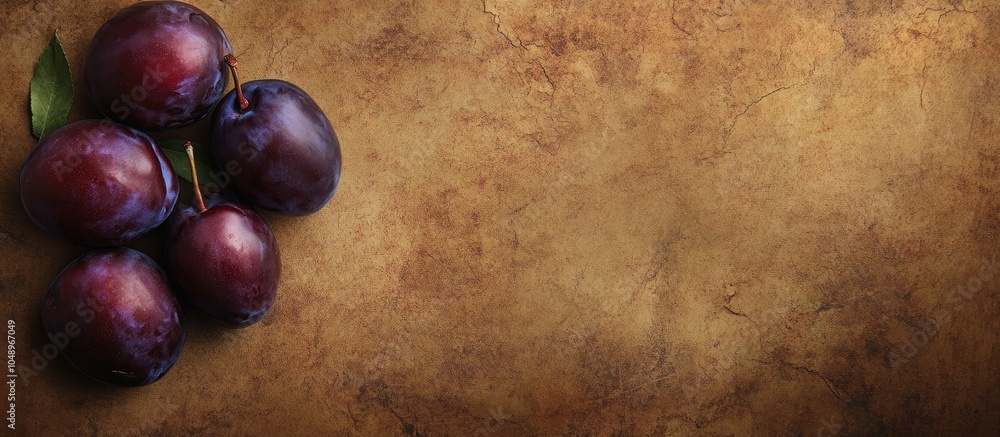 Aufkleber textured vintage paper background featuring plums. with copy space image. Place for adding text or design