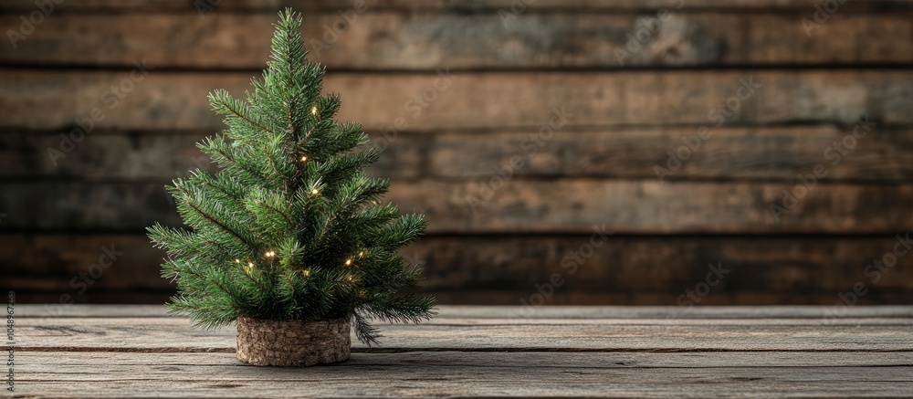 Fototapete Christmas backdrop featuring a fir tree on rustic wood Christmas Card. with copy space image. Place for adding text or design