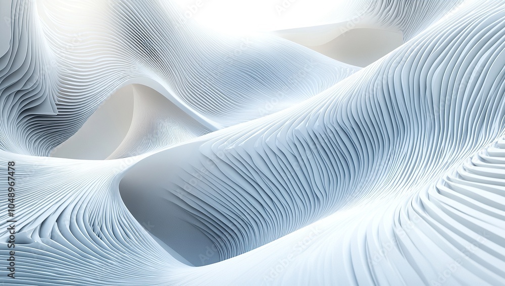 Poster White background with a parametric design, showcasing an abstract structure in the shape of waves