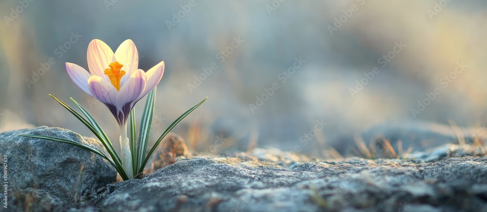 Aufkleber crocus one of the earliest spring flowers soft focus. with copy space image. Place for adding text or design