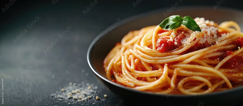 Poster spaghetti napolitana with marinara sauce. with copy space image. place for adding text or design