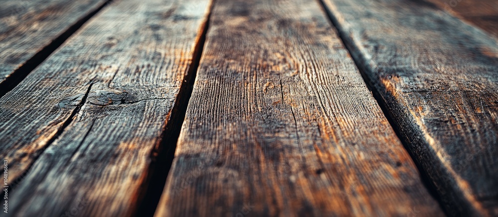 Leinwandbilder Close up of a rustic wooden table featuring a grain texture in a vintage style The surface of an old wooden plank in macro view offers an empty template and copy space for an abstract background wa