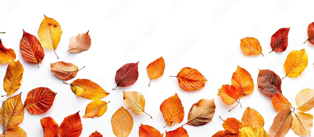 Fototapete vibrant autumn leaves set against a white background. with copy space image. place for adding text o