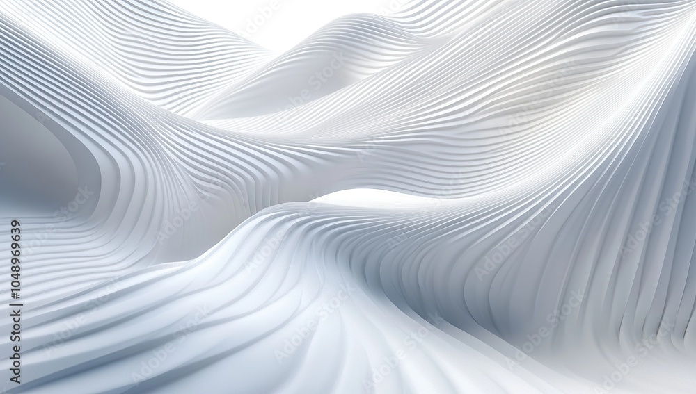 Poster white background with a parametric design, showcasing an abstract structure in the shape of waves
