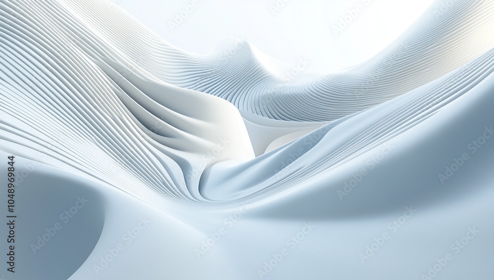 Poster White background with a parametric design, showcasing an abstract structure in the shape of waves