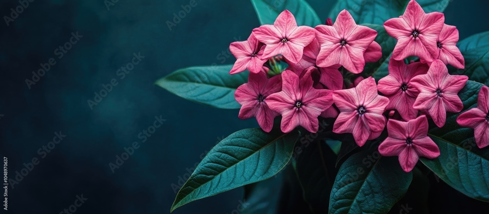 Aufkleber pentas a cluster of vibrant pink pentas featuring dark green leaves. with copy space image. place fo