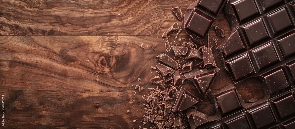 Leinwandbilder chopped chocolate on a wooden surface with space for text. with copy space image. place for adding t