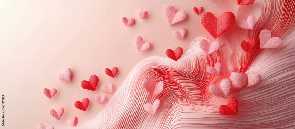 Poster bright and passionate valentine s day background features a flowing curve of ribbed pink and red pap