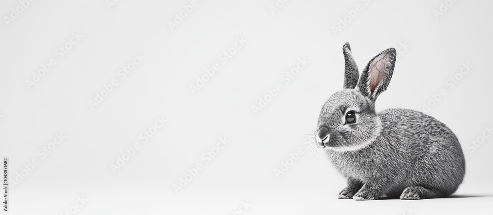 Aufkleber gray rabbit on a white background. with copy space image. Place for adding text or design