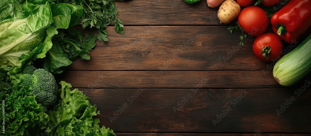 Poster assortment of various vegetables with copy space on a wooden table healthy eating focused on vegetar