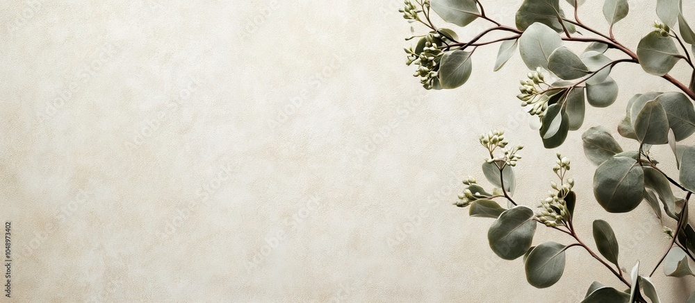 Fototapete textured antique paper background featuring a flowering eucalyptus camaldulensis branch. with copy s