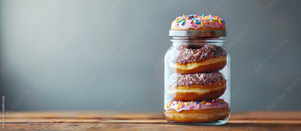 Poster donuts stored in a jar. with copy space image. Place for adding text or design