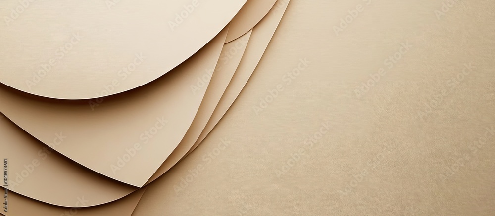 Poster Abstract colored paper texture background Minimal vertical layout featuring geometric shapes and curved lines in neutral beige and brown color tones. with copy space image
