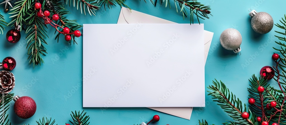 Aufkleber postcard happy new year flat lay arrangement with notepad space for text and christmas decorations o