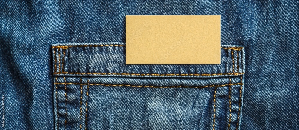 Aufkleber paper card in a jeans pocket on denim clothing denim mockup with text space. with copy space image. 