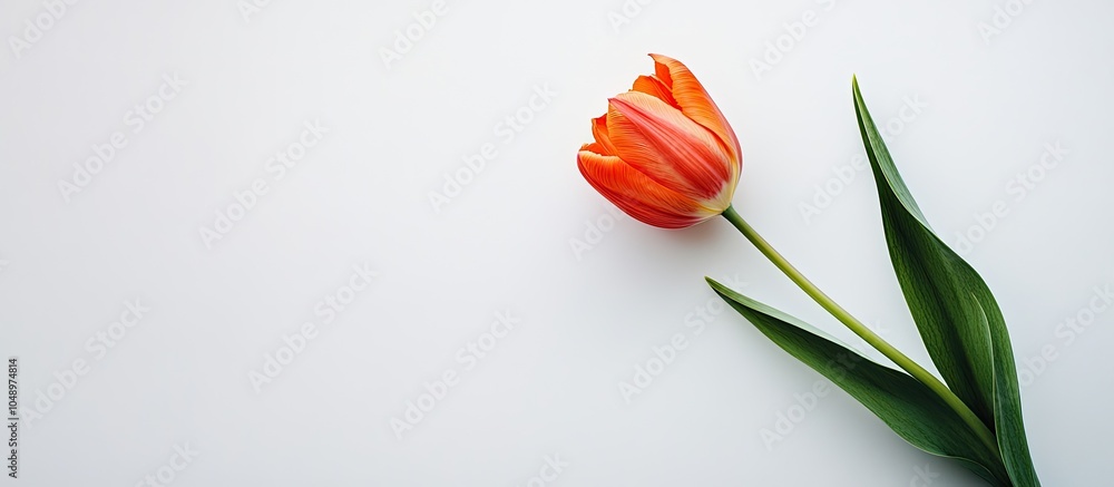 Aufkleber Spring flowers Orange tulip on a white backdrop Top view. with copy space image. Place for adding text or design