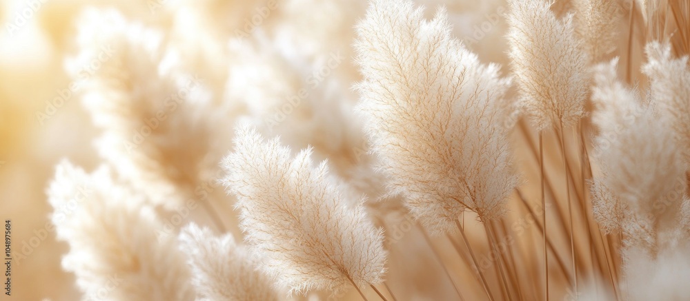 Poster close up of fluffy cream colored plants fluffy feathery plant. with copy space image. place for addi
