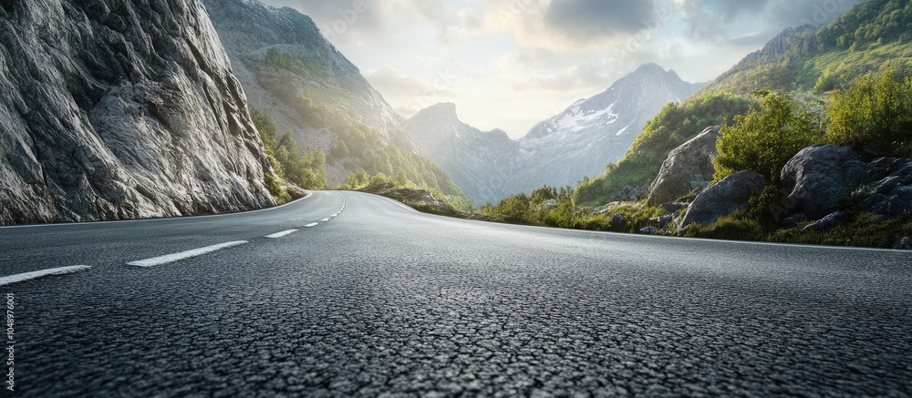Leinwandbilder mountain scenery set against an asphalt road. with copy space image. place for adding text or design