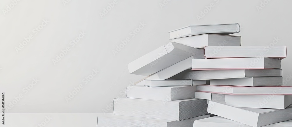 Poster A pile of blank books set against a light background. with copy space image. Place for adding text or design
