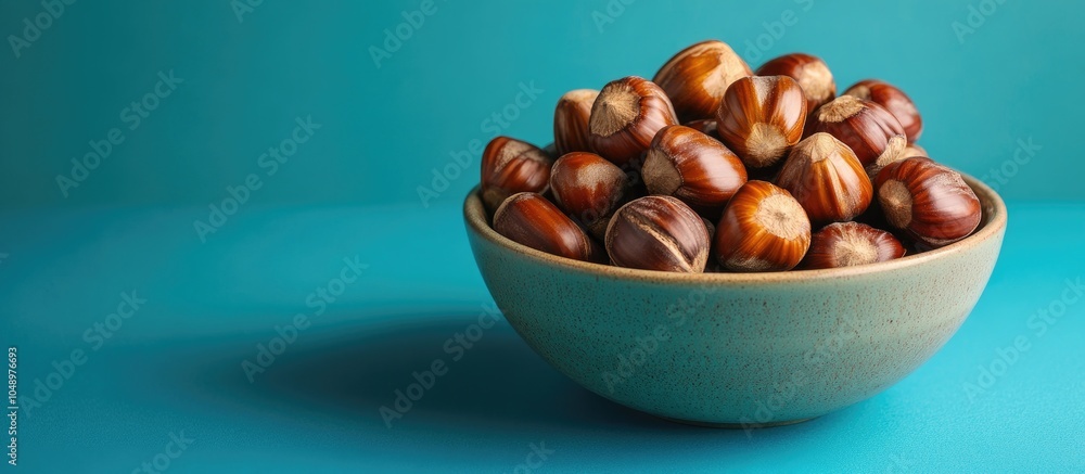 Fototapete a square photo featuring both peeled and unpeeled roasted chestnuts in an earthenware bowl set again