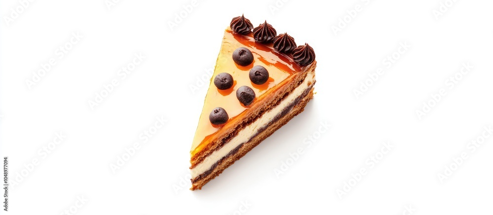 Fototapete Delicious esterhazy cake isolated on a white background Bird s eye view. with copy space image. Place for adding text or design