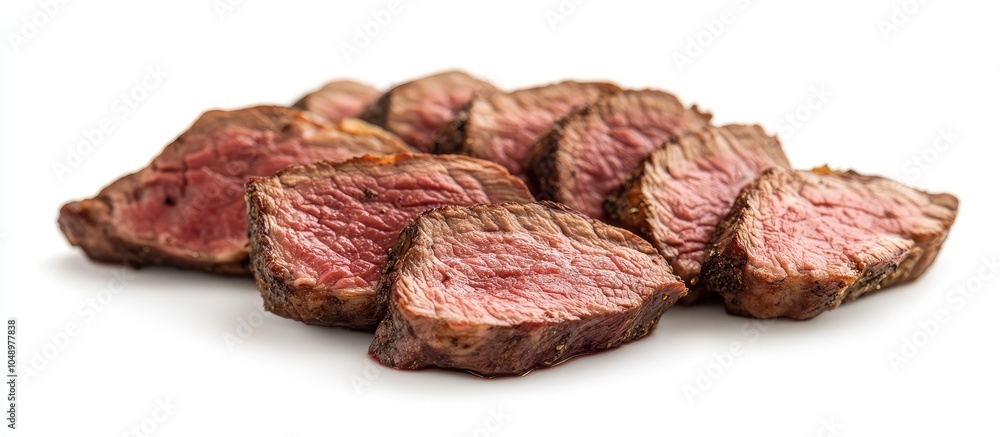 Poster smoked sirloin set against a white background. with copy space image. place for adding text or desig
